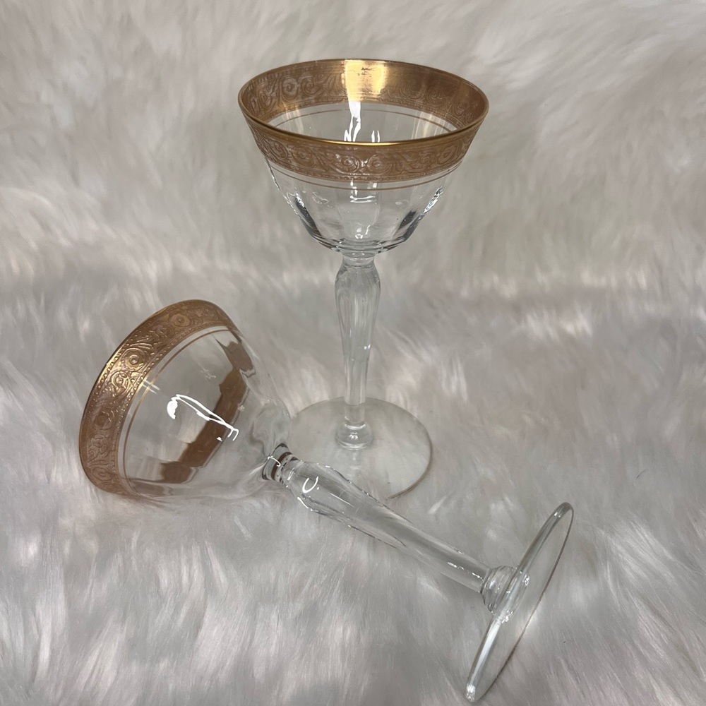 Vintage Tiffin-Franciscan Rambler Rose Gold-Rimmed Champagne Coupe Floral Design